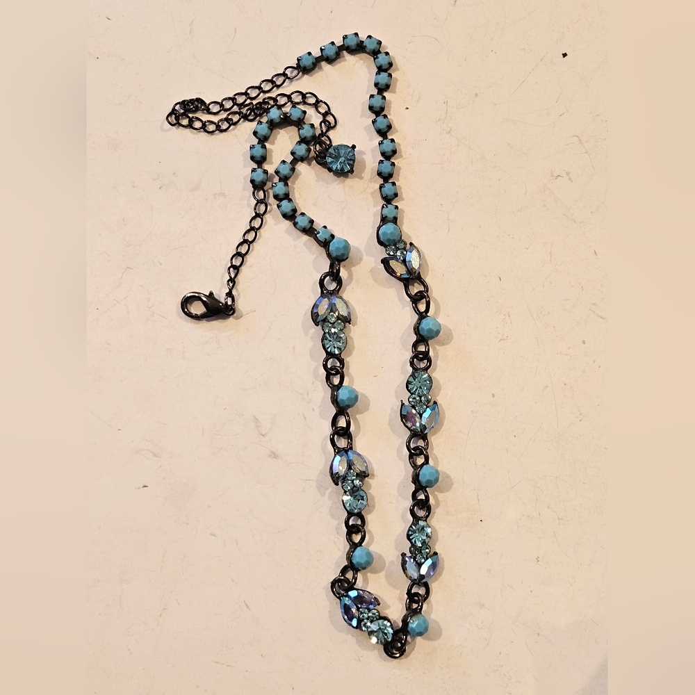 Vintage Tiara Misu Turquoise Beads And Blue Crystals Necklace